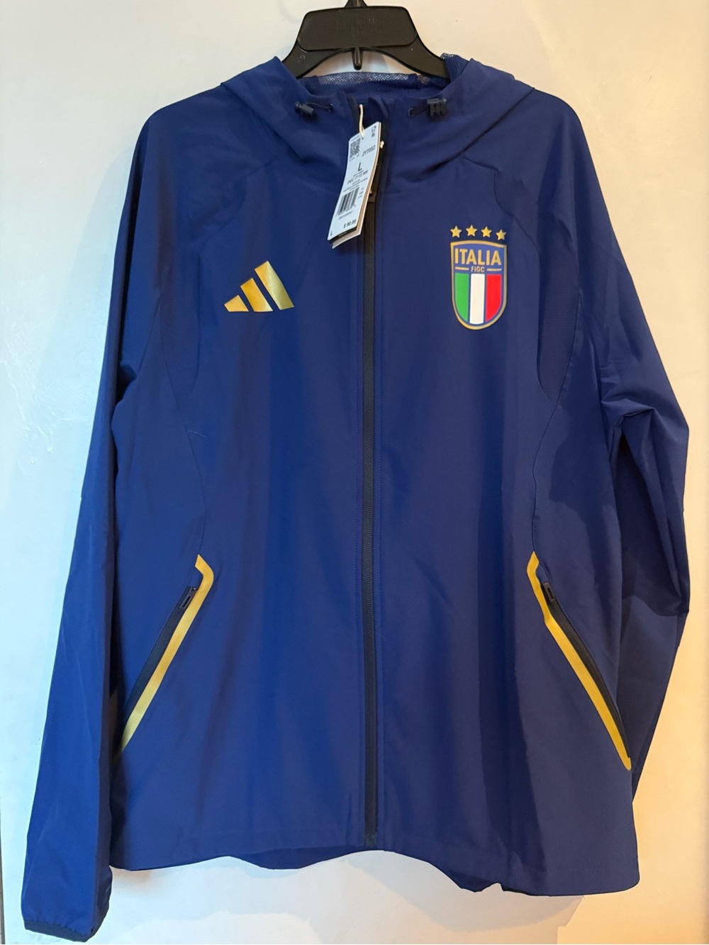 adidas Italy FIGC Tiro Windbreaker Jacket Men’s Large Blue Italia JY7052